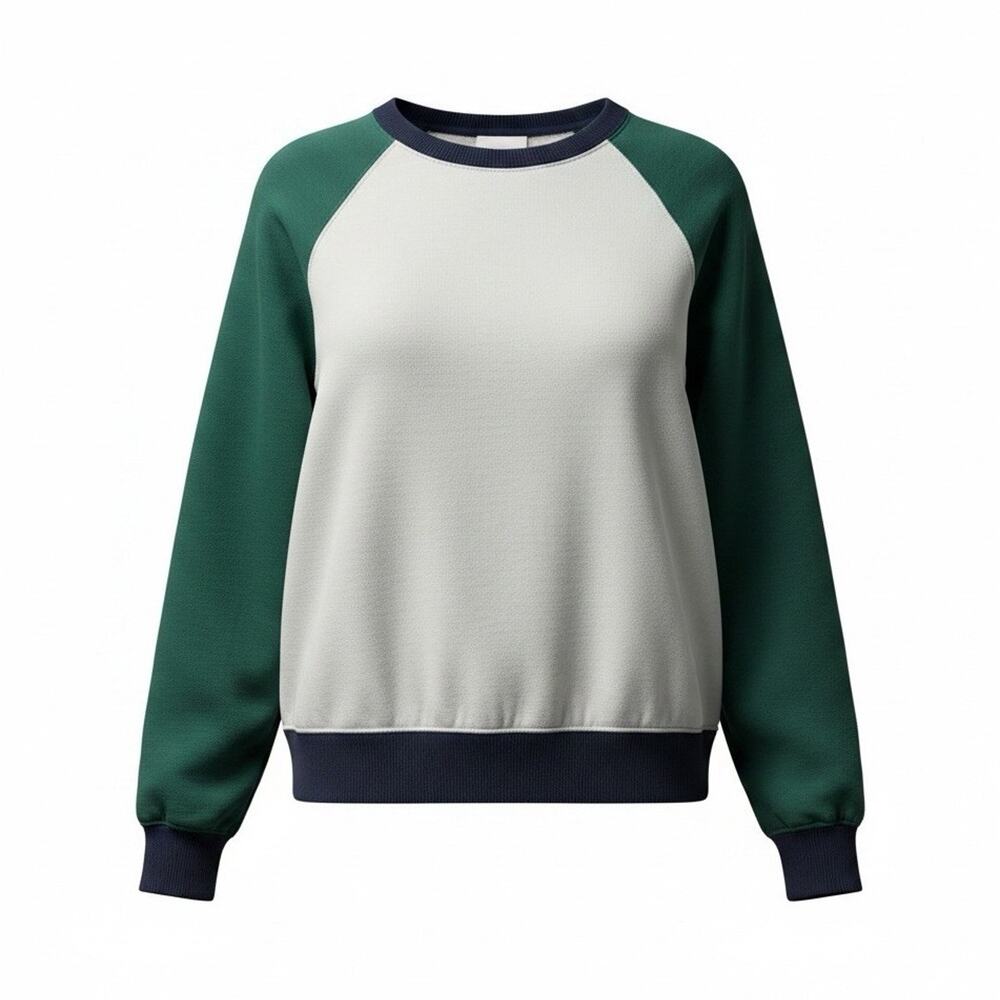 J.CREW Colorblock Crew Neck Green White Navy Men's Pullover Sweatshirt Size M